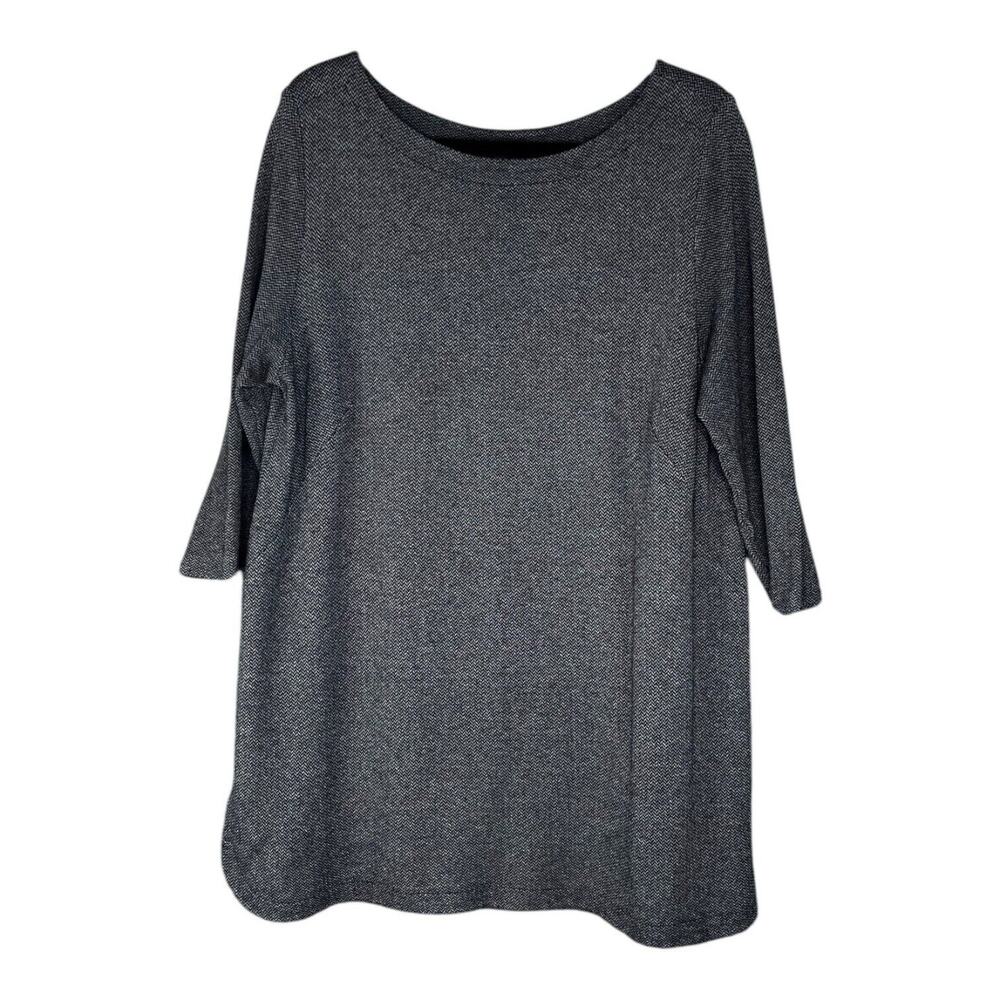 J Jill Ponte Dress/Tunic Top Grey/Black Herringbone Knit 3/4 Sleeve Shift Sz Lg